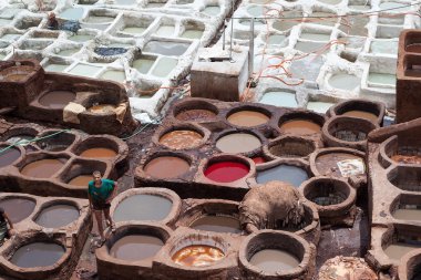 deri tabaklama ve shuara boyama. Fes. Fas.