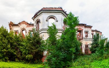 Potemkin 'in sarayının kalıntıları. Batıdan bak. Gostilitsa Malikanesi. Gostilitsy köyü. Lomonosov bölgesi. Leningrad bölgesi. - Rusya. 14 Ağustos 2021