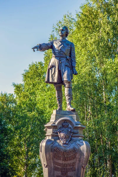 Monumento Pietro 1873 Petrozavodsk Repubblica Carelia Russia Luglio 2021 — Foto Stock