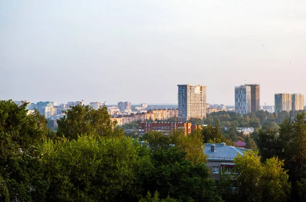 Scenic Uitzicht Stad Van Boven Bij Zonsopgang Izjevsk Udmurtia Rusland — Stockfoto