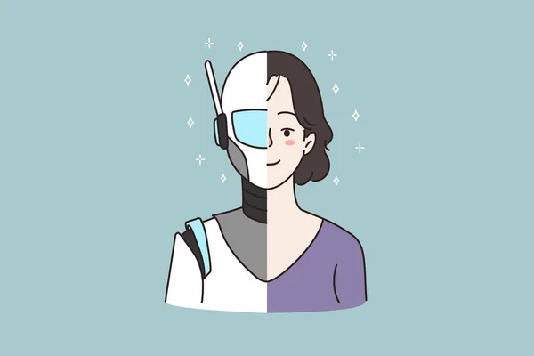 Profiel van vrouwelijke half menselijke half robot gezicht — Stockvector
