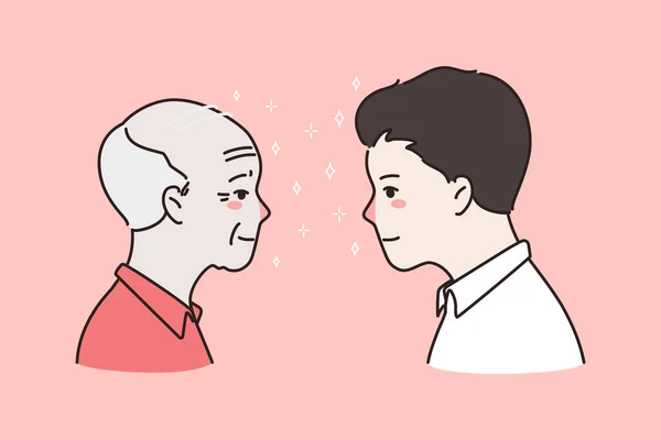 Jóvenes y viejos hombres faciales entre sí — Vector de stock