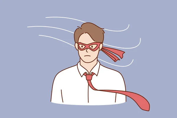 Hombre de negocios se siente motivado desgaste máscara de superhéroe — Vector de stock