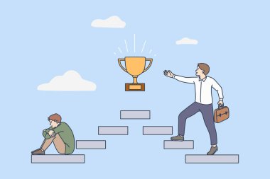 Hedefe ulaşmak için kariyer adımları atan motive bir adam. 