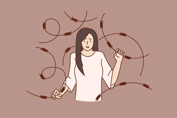 Nieszczęśliwa kobieta w depresji doodle cierpi na zaburzenia nerwowe — Wektor stockowy