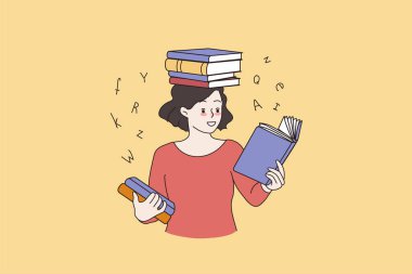 Sınava hazırlanan akıllı kız kitap okuyor.