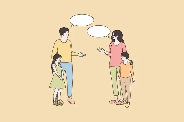 Leende föräldrar till tonåringar pratar utanför — Stock vektor