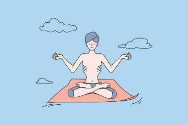 Türbanlı Yogi adam yoga meditasyonu yapıyor. 
