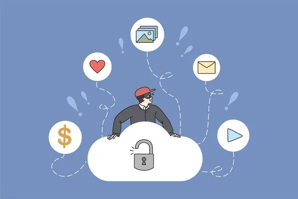 Thief hack felhő tárolás kap személyes adatokat — Stock Vector