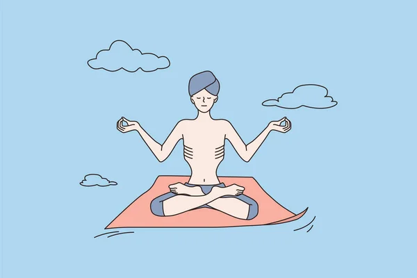 Hombre yogui en turbante practica yoga meditar — Vector de stock