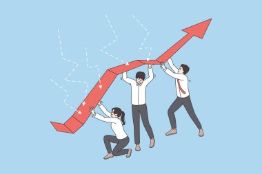 Şirket krizi sırasında çeşitli çalışan takımları takım çalışması gösteriyor 