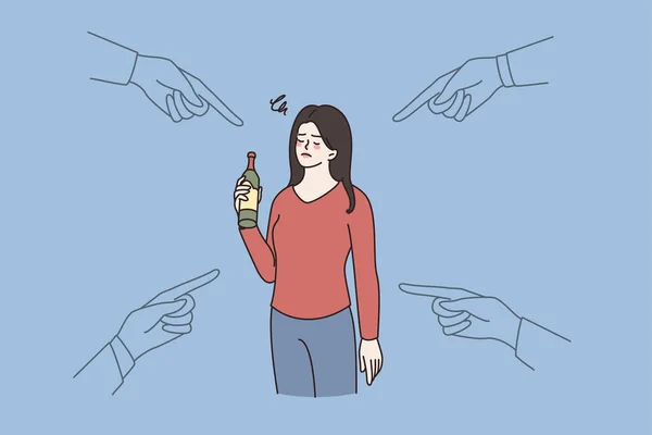 Les gens pointent vers la femme ayant un problème de dépendance à l'alcool — Image vectorielle