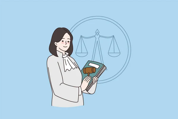 Kadın yargıç anayasa ve tokmakla poz veriyor — Stok Vektör