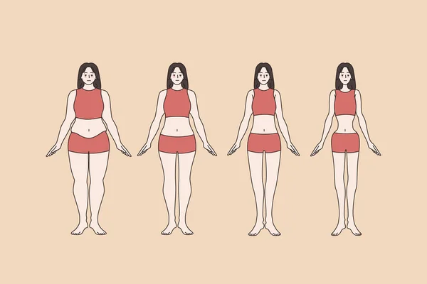 Tam boy kadın vücut ölçüsü diyet değişimi — Stok Vektör