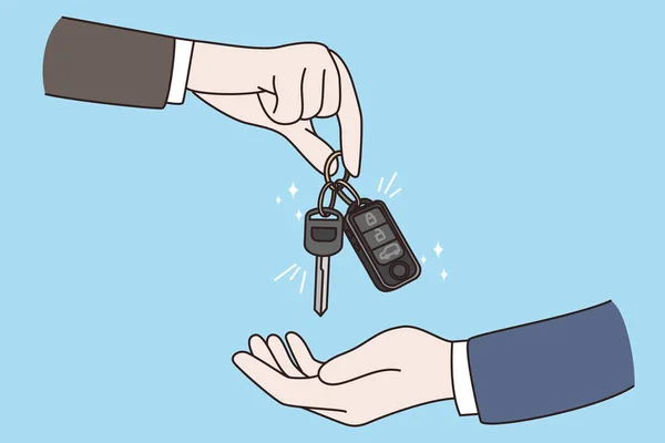 Auto concessionário dar chaves do carro para o comprador —  Vetores de Stock