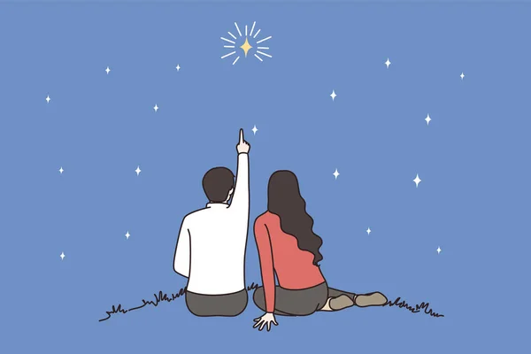 Amantes de casal contam estrelas no céu noturno —  Vetores de Stock