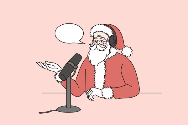 Santa Claus hablar en la radio en el micrófono — Archivo Imágenes Vectoriales