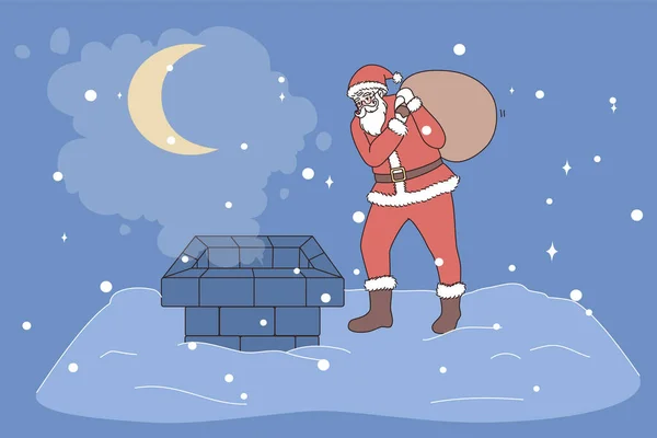 Santa Claus con regalos saltar en casa chimenea — Archivo Imágenes Vectoriales