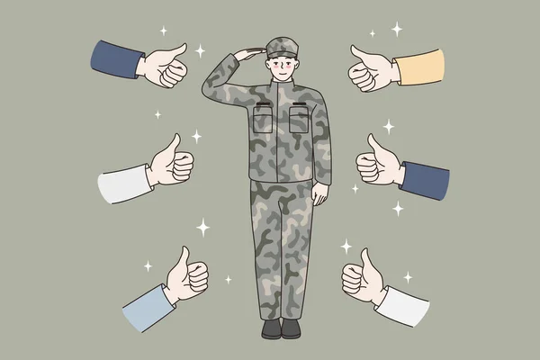 Concepto de saludo y aprobación del soldado. — Vector de stock