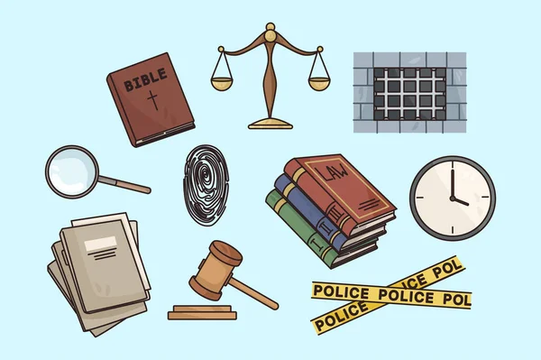 Colecția de legi și icoane de ordine pentru justiție — Vector de stoc