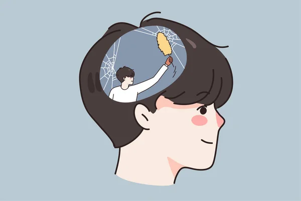 Man cleaning in person head or brain — 图库矢量图片
