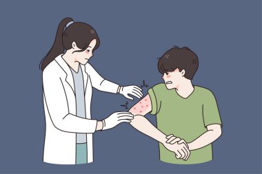 Doctor check guy with psoriasis on arm  clipart