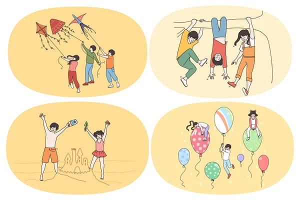 Happy childhood and leisure activities concept. — Vetor de Stock