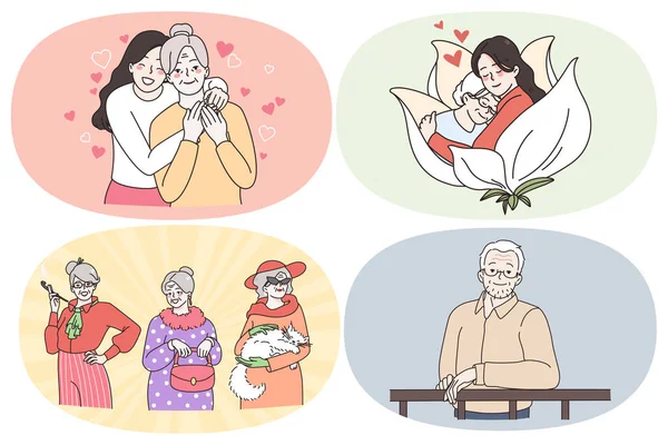 Ευτυχισμένοι παππούδες παίρνουν φροντίδα έννοια — Διανυσματικό Αρχείο