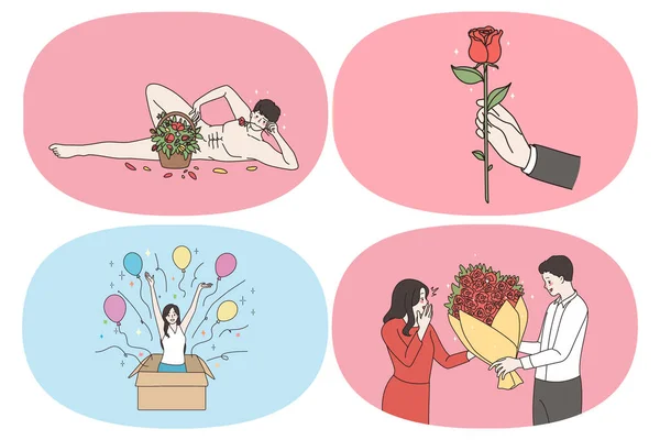 Present gift and flowers surprise concept — Stockový vektor