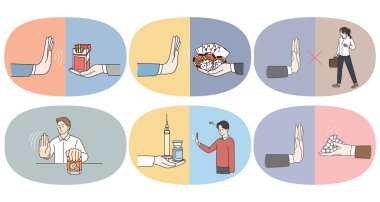 Set of people show no hand gesture to bad habits