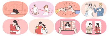 Set of happy couple relationships goal