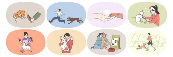Set of diverse people with domestic pets — Διανυσματικό Αρχείο