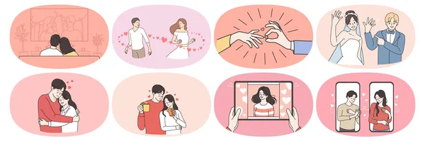 Set of happy couple relationships goal — Stockvektor