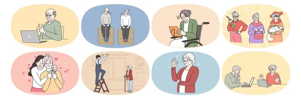 Elderly people maturity life in retirement house — Stock Vector