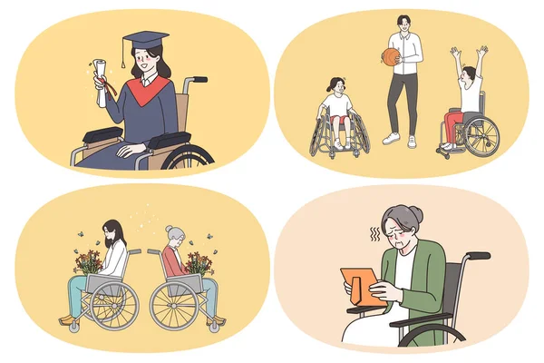 Mode de vie des personnes en fauteuil roulant concept — Image vectorielle