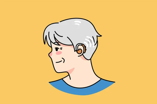 Homem velho com kit auditivo no ouvido — Vetor de Stock