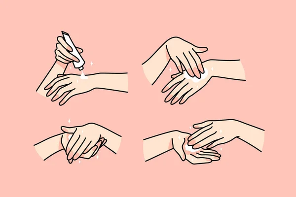 Σετ γυναικεία χέρια απλώστε κρέμα — Διανυσματικό Αρχείο