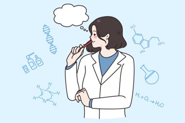 Female scientist brainstorm think of scientific discovery  clipart