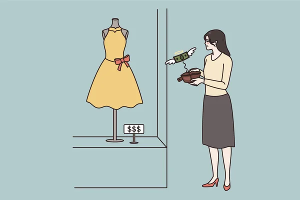 財政的な問題を抱えている店からのドレスの女性の夢 — ストックベクタ