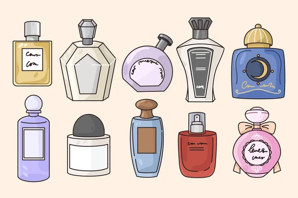 Набор различных парфюмерных бутылок — стоковый вектор