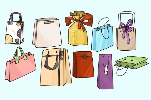 Conjunto de bolsas de regalo de papel de diferentes formas — Vector de stock