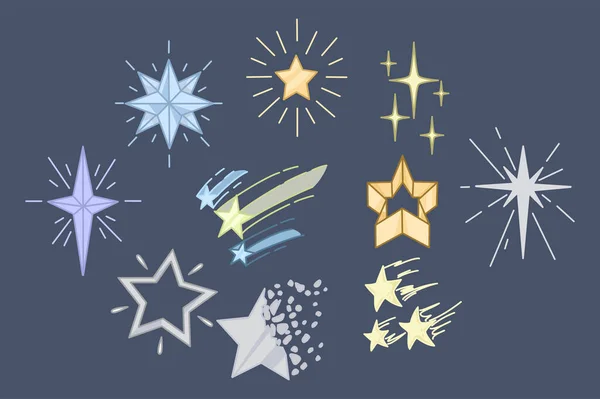 Conjunto de diversas estrelas brilhantes ou cintilantes —  Vetores de Stock