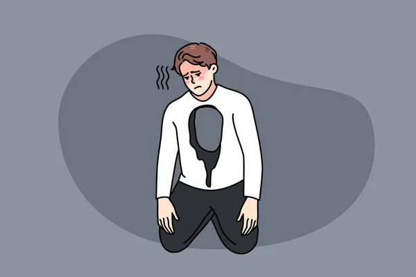 Nešťastný muž s dírou v těle mají depresi — Stockový vektor