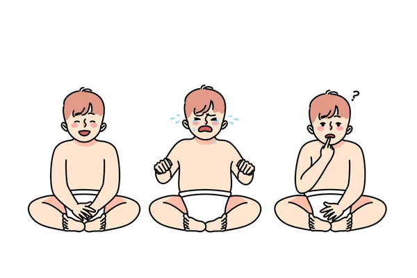 Набір дитини в підгузник з різними емоціями — стоковий вектор