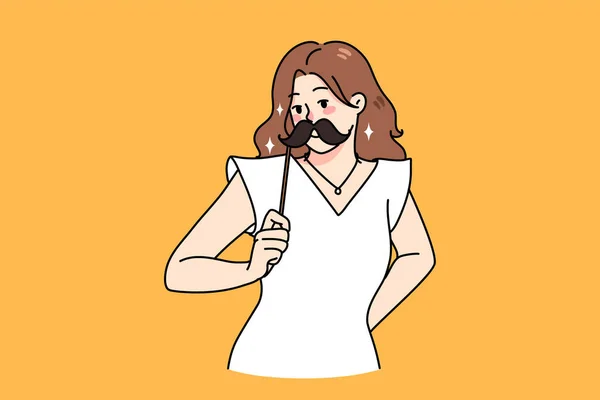Uśmiechnięta dziewczyna z wąsami na kiju na imprezie Ilustracja Stockowa