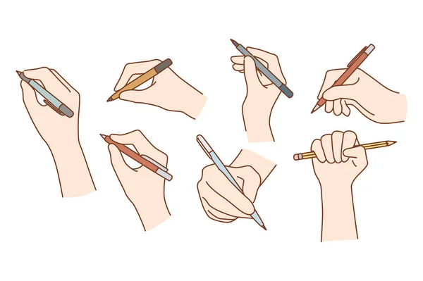 Kalem ya da kalemle yazılmış eller. — Stok Vektör