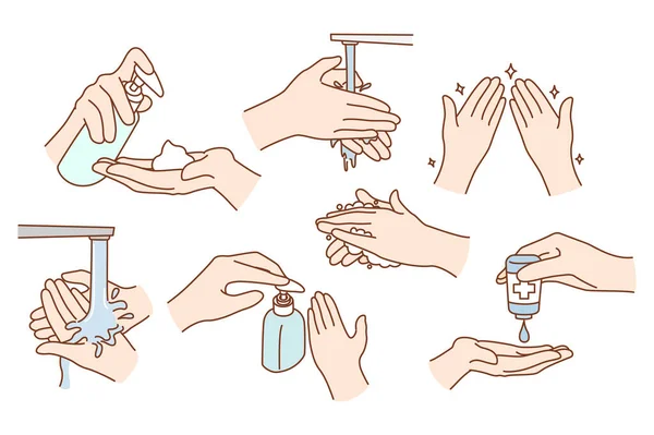 Set of person wash sanitize hands — Stock Vector