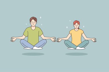 Sakin adam ve kadın lotus pozisyonunda meditasyon yaparlar. 