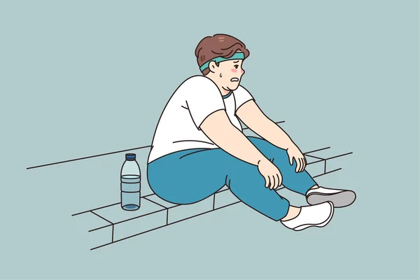 Κουρασμένος παχύσαρκος νιώθει κουρασμένος μετά την προπόνηση. — Διανυσματικό Αρχείο