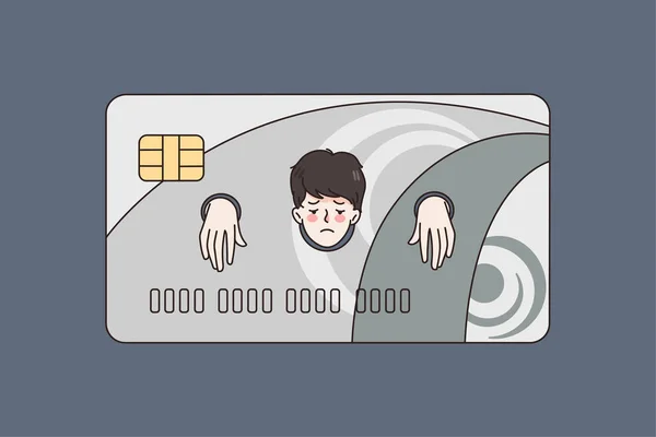 Homme Esclave Dans Carte Crédit Souffrent Faillite Dépassement Dépenses Malheureux — Image vectorielle